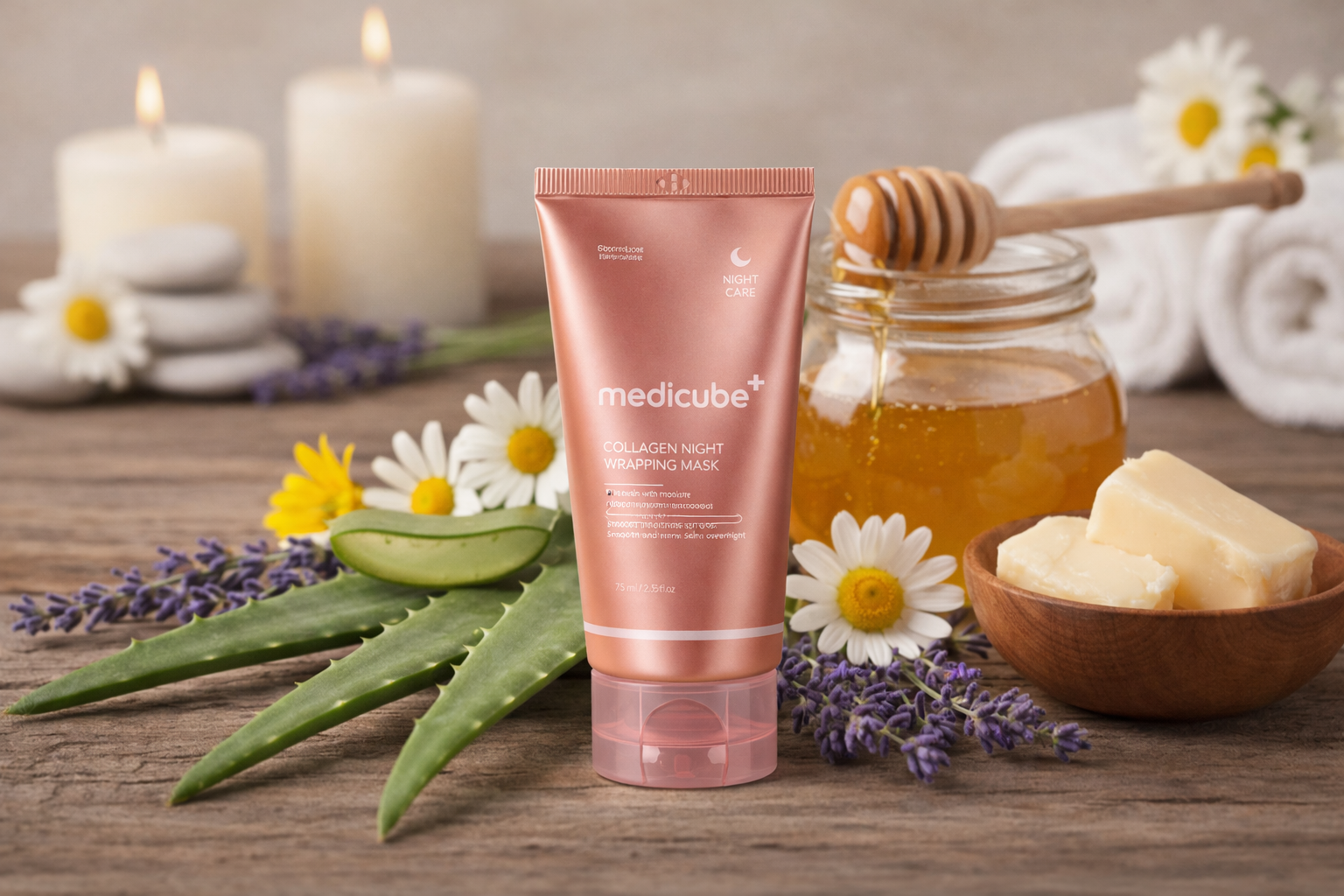 Composición natural - aloe vera, manzanilla, lavanda, manteca de karité